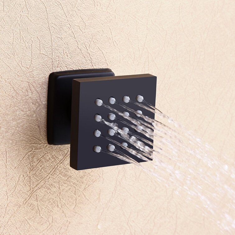 Modern Matte Black Wall Mounted 12 Rainfall Showerhead & Handheld Shower Set with Six Body Spray Jets Thermostatic Solid Brass