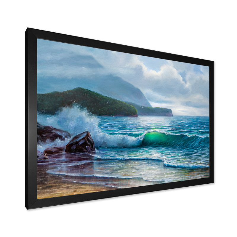 «Morning Sunlight On The Sea Waves», art mural nautique et côtier sur toile, H 24 po x l 36 po x P 1 po, Cadre photo noir
