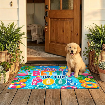  Tapis d'entrée antidérapant pour l'extérieur, 24 po x 36 po, Life Better by The Pool