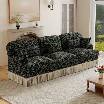 100" Modular Sectional Sofa With Delicate Tassel Edge and 5 Pillows,Modern Comfy Chenille Leopard Print Cloud Couch 3-seat Sofa with 24" Deep Seat For Living Room