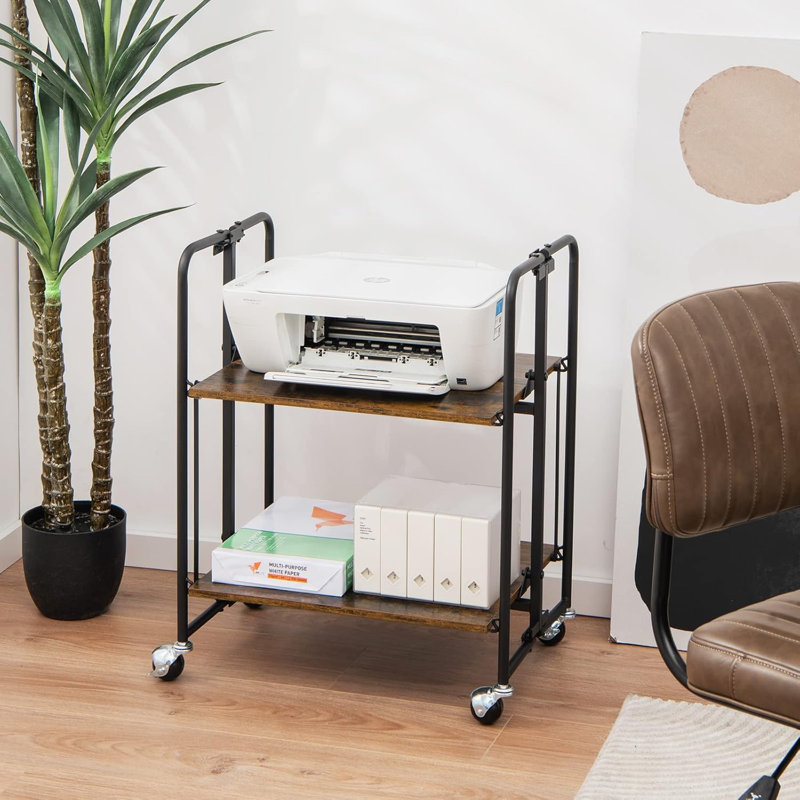 Metal 2-Tier Rolling Cart, Foldable Portable Storage Shelves With Locking Wheels For Kitchen, RV