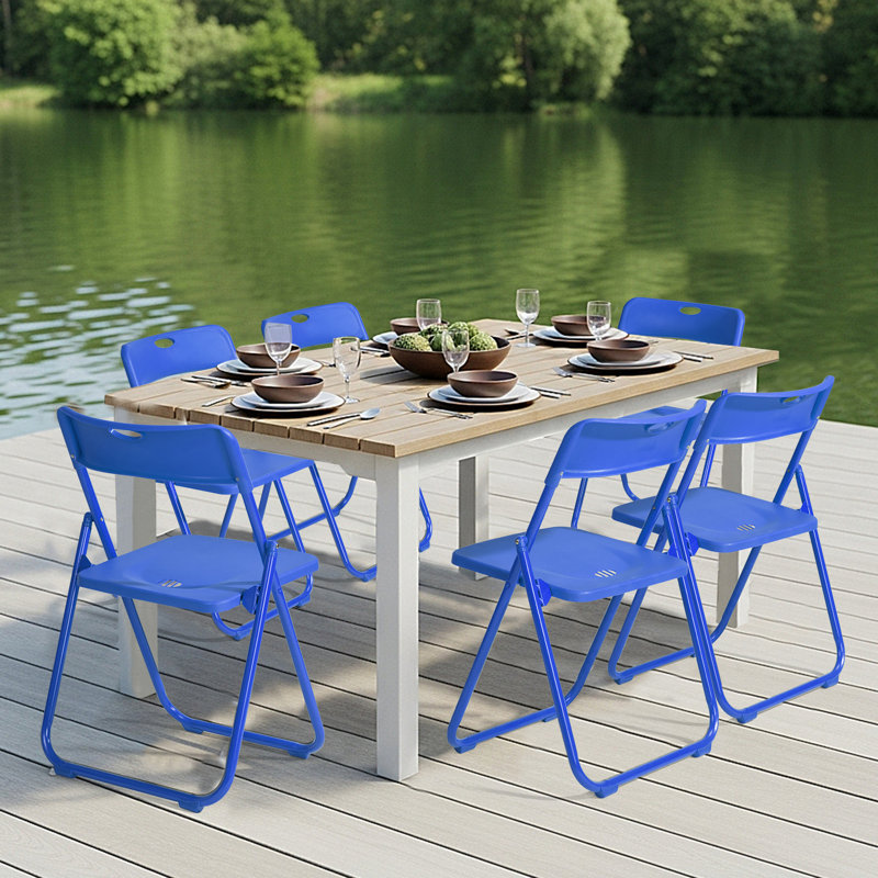 Ensemble de chaises pliantes en plastique bleu foncé pour patio (ensemble de 6), Bleu