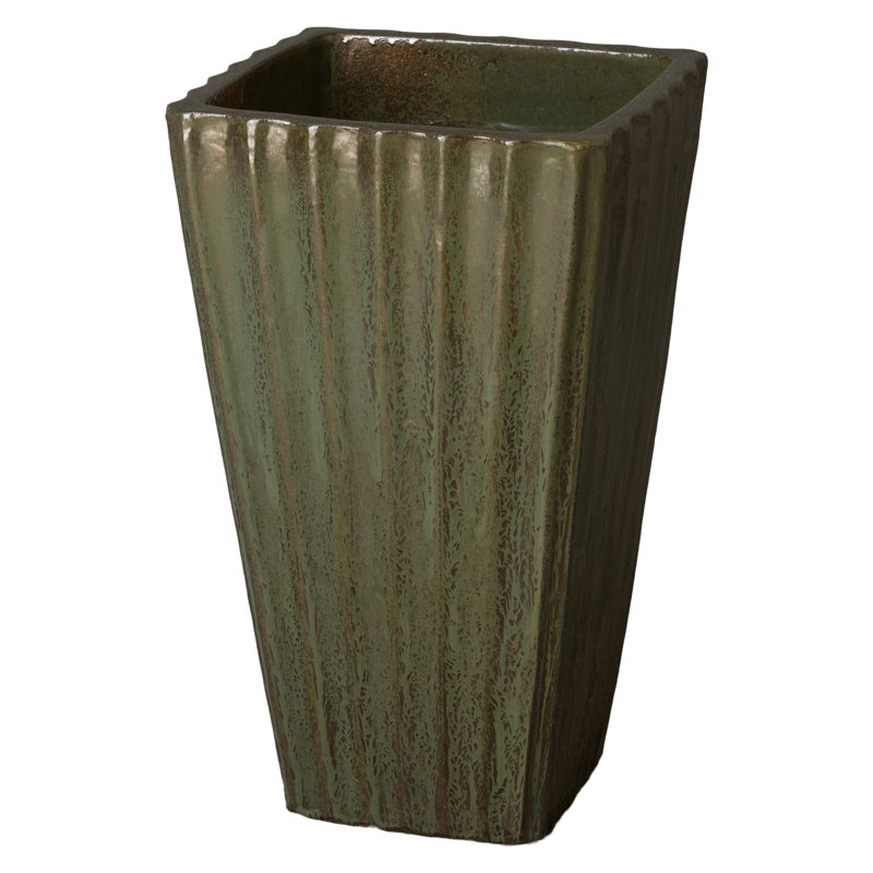 Handmade Ceramic Pot Planter, 26" H x 15" W x 15" D, Metallic Green