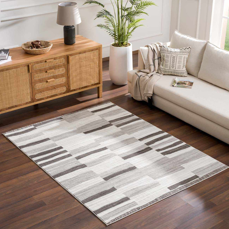 Magar Modern Broken Striped Black and White Area Rug, Rectangle 7'10" x 10'