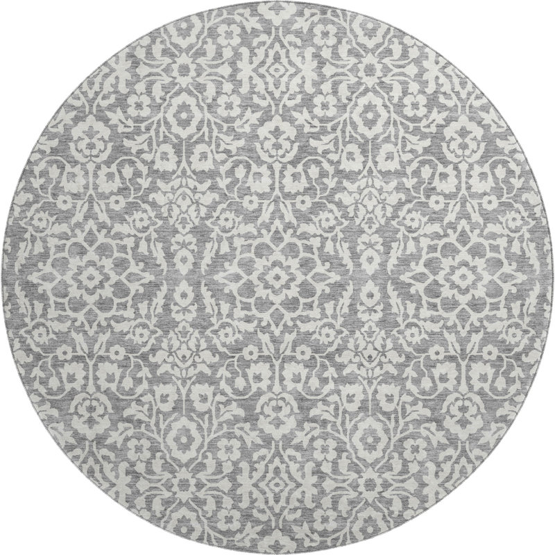 Premium Machine Washable Prisco Gray Rug, Round 8'