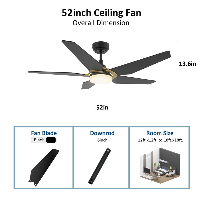 Ventilateur de plafond intelligent moderne à 5 pales Alcie avec lumières DEL à intensité variable, moteur CC réversible à 10 vitesses, minuterie, télécommande et contrôle de l'application