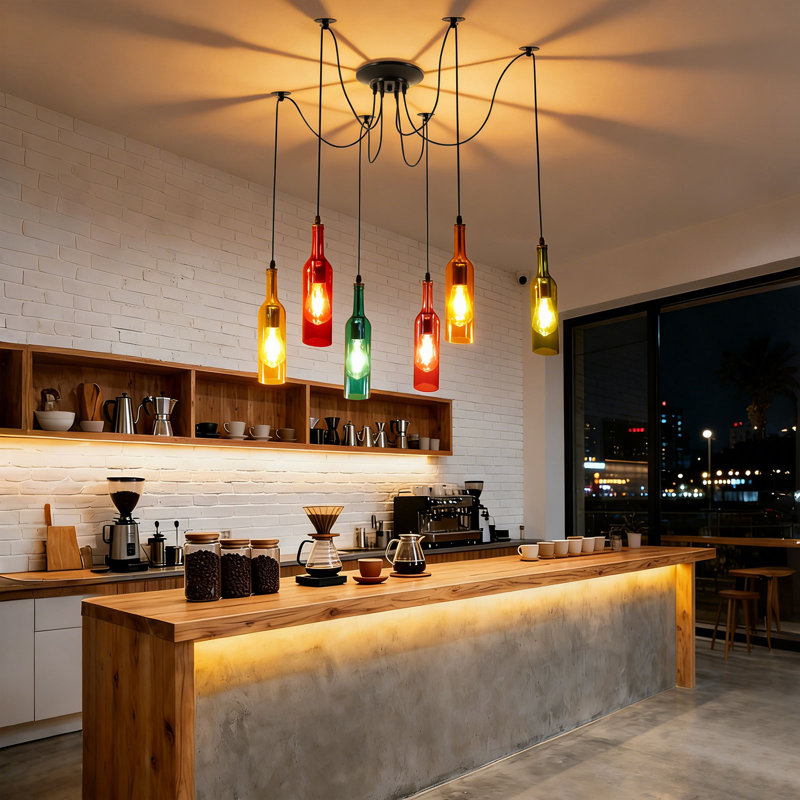 Creative Glass Bottle Pendant Lamp, 6 Lights