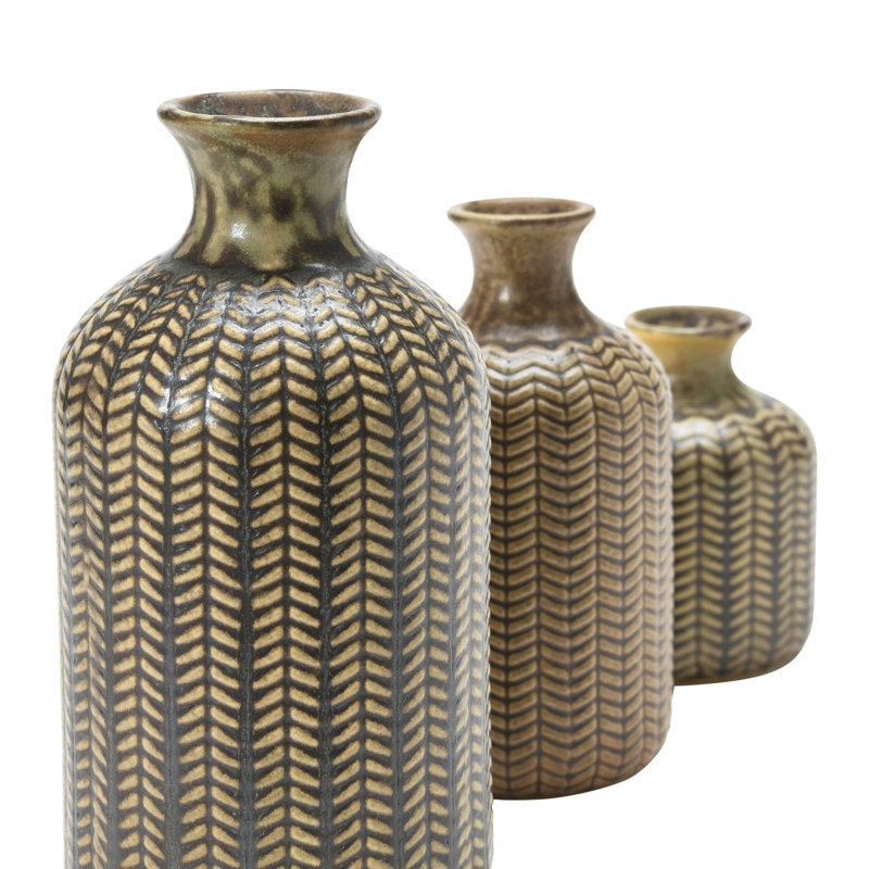 Sebring Round Embossed Stoneware Vases with Matte Finish and Reactive Glaze