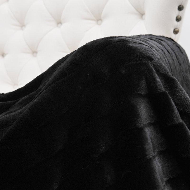 Knitted Throw Blanket, 152.4cm W x 203.2cm L, Jet Black