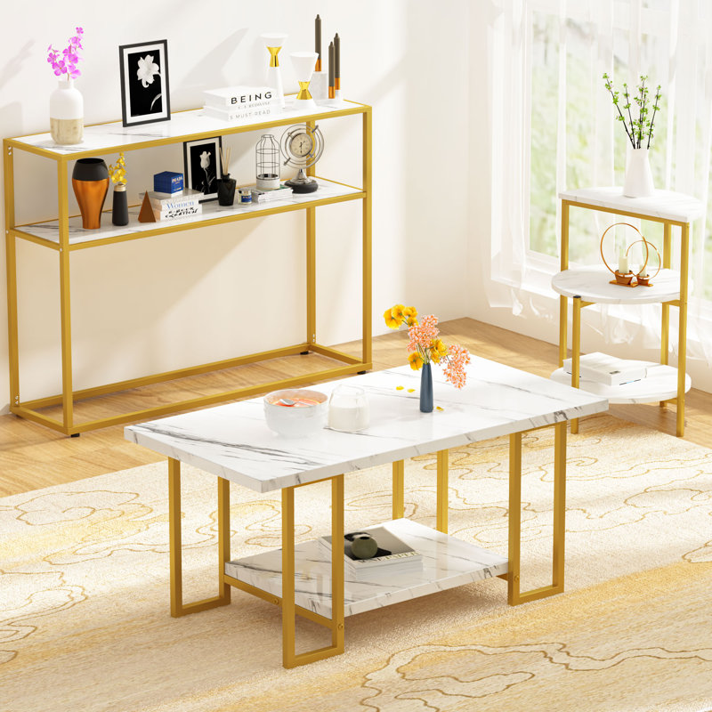 3 - Piece Living Room Table Set, White
