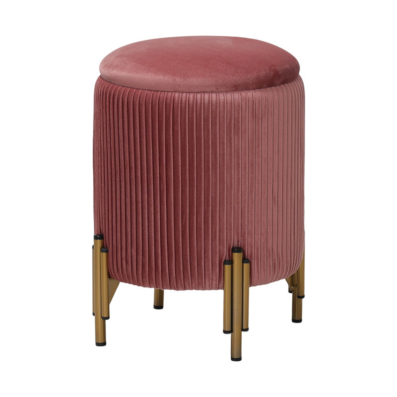 Velvet Storage Stool with Metal Legs, Pink 