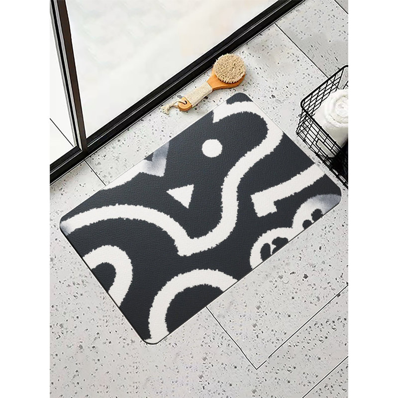 Tapis de bain moderne à motif abstrait noir et blanc, 36 x 24 po