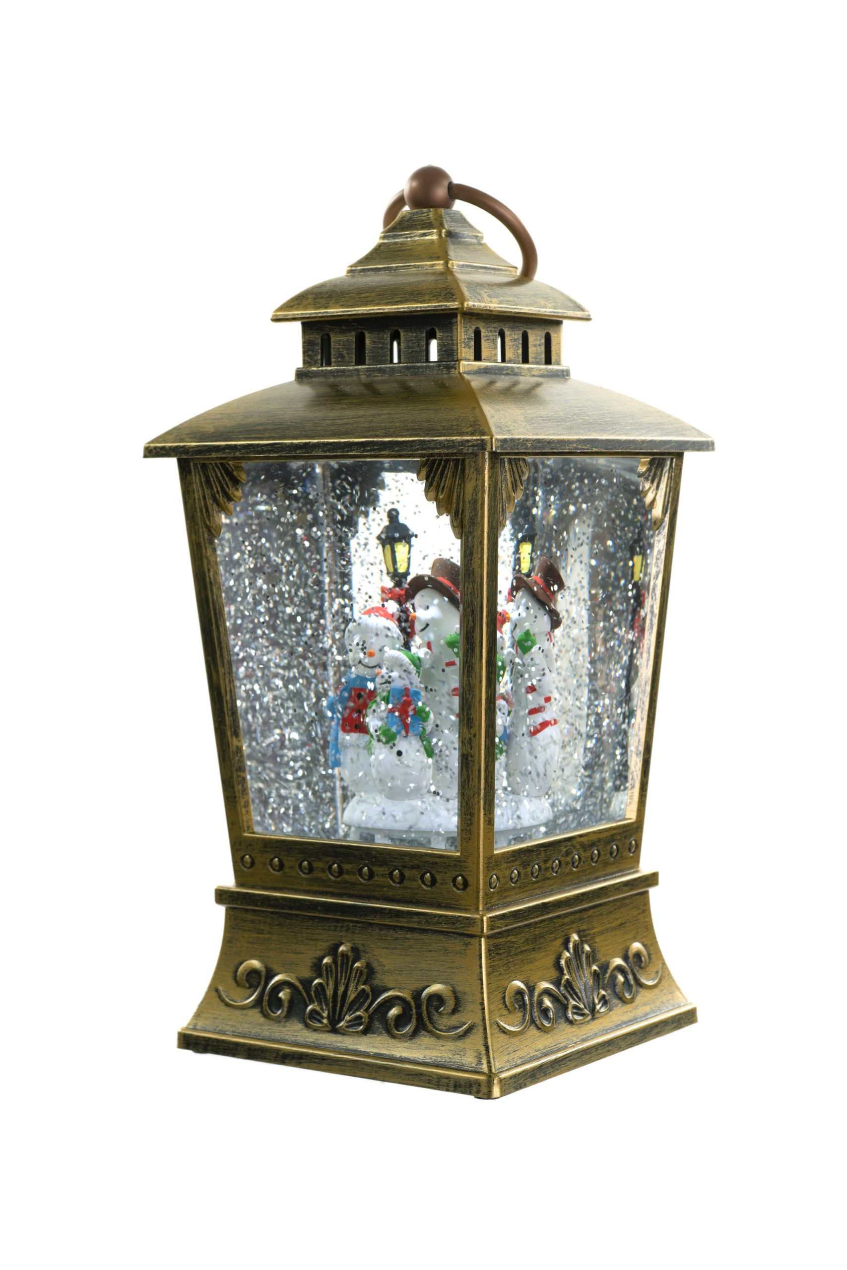 The Holiday Aisle® Antique Bronze Snowman Family LED Lantern Snow Globe ...