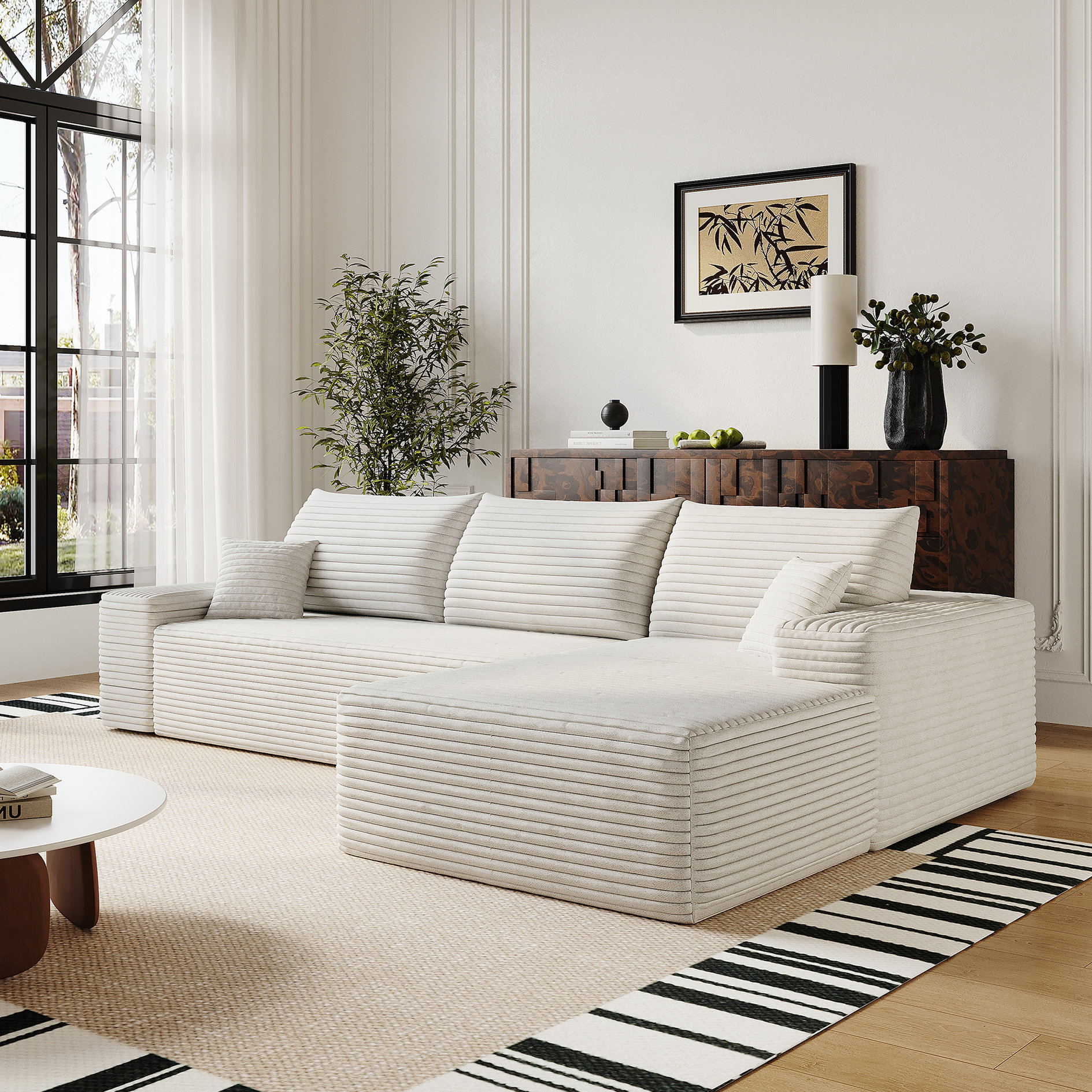 Latitude Run® White 107" Cloud Sectional Couch With Reversible Chaise ...