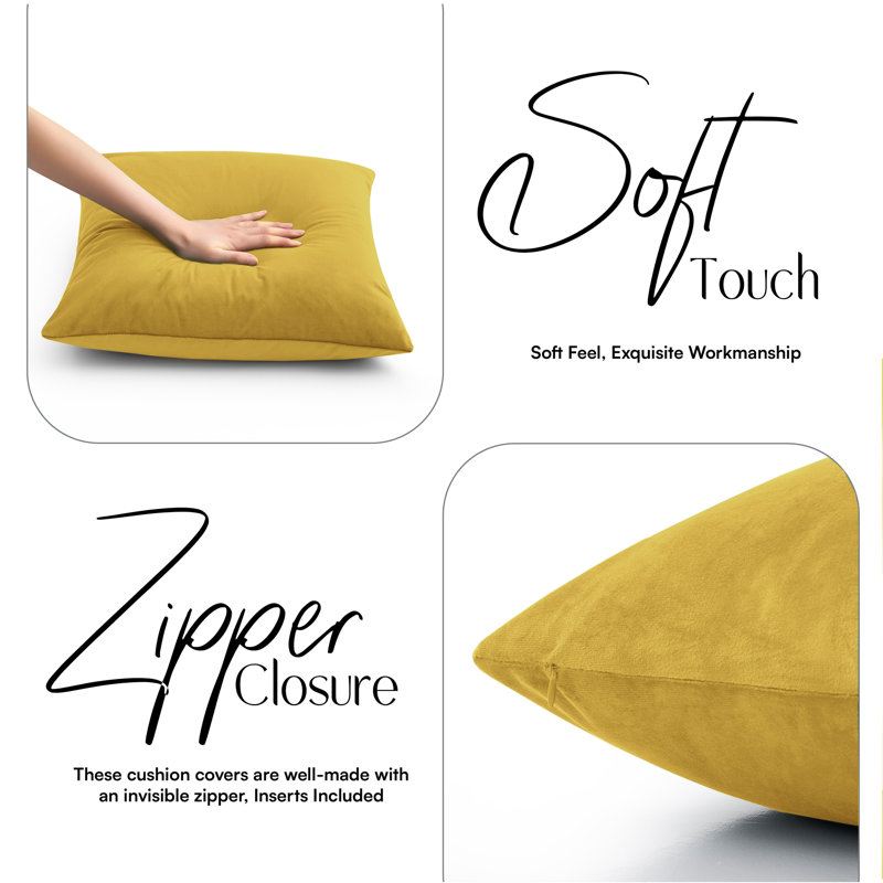 Plain Velvet Cushion Cover-(Pack of 4), Ochre
