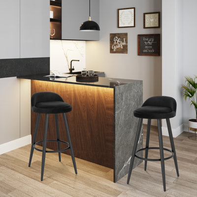 Bar Stools Set Of 2 Velvet Seat Bar Chairs Breakfast Kitchen Counter Islands Metal Legs Barstools High Stools
