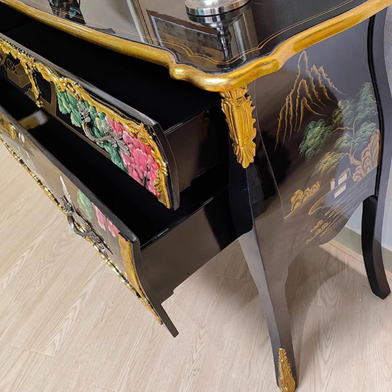 Vintage Hand-Painted Wooden Storage Cabinet