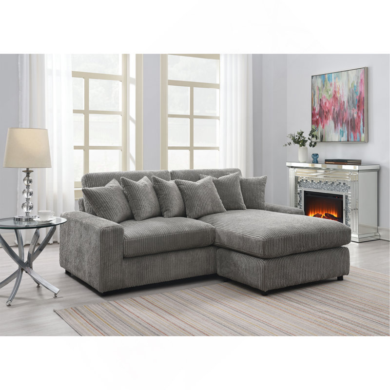 Canapé modulaire réversible en velours côtelé gris Tavia avec 6 coussins