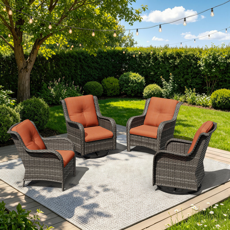 Outdoor Wicker Patio Swivel Rocker Chairs Set, 4-Piece All-Weather PE Rattan Conversation Chairs With Soft Cushions, Perfect For Backyard, Porch, Deck & Poolside