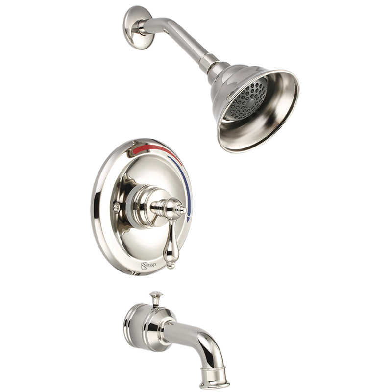 Robinet de baignoire et douche Castille avec valve brute, Nickel poli