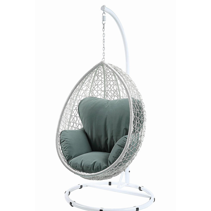 Chaise suspendue Simona en tissu vert et osier blanc