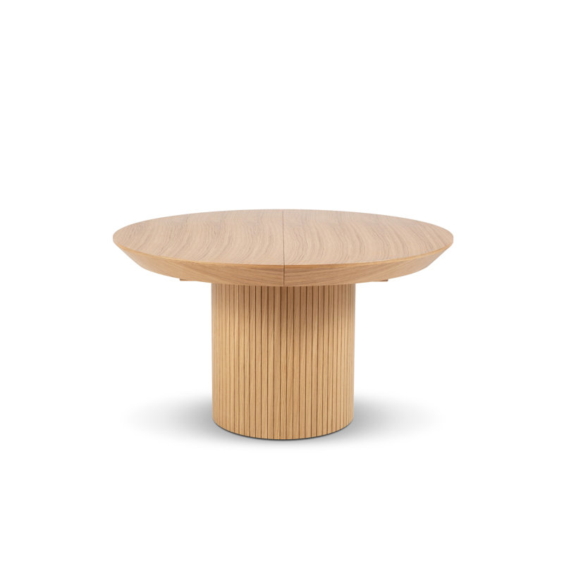 Round Solid Wood Pedestal Dining Table, Natural Oak Veneer/Oak, Oak