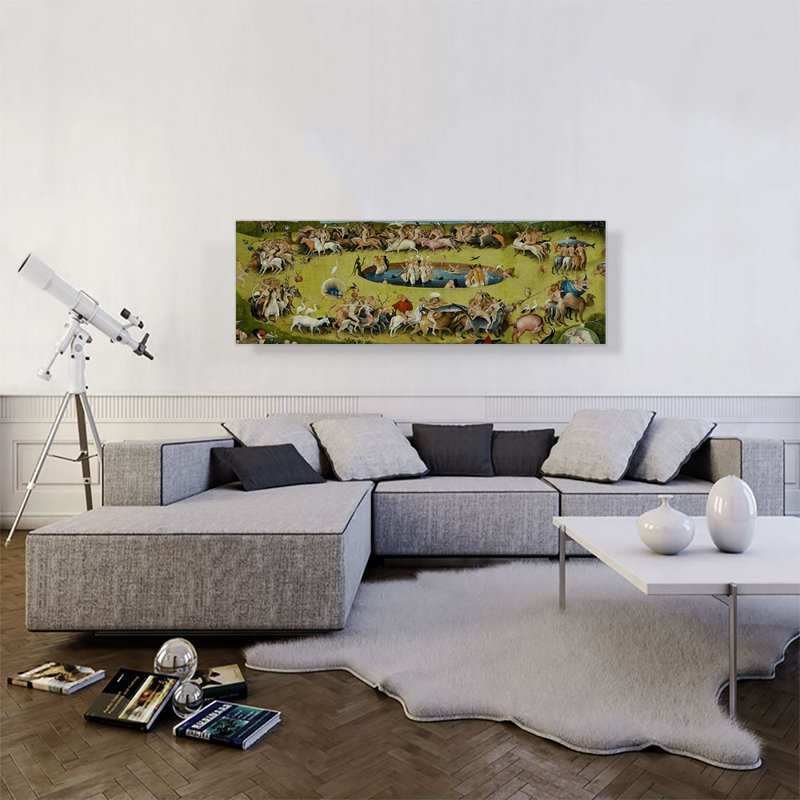 " The Garden Of Earthly Delights Center Detail " by Hieronymus Bosch Painting Print, 16" H x 48" W x 1.5" D
