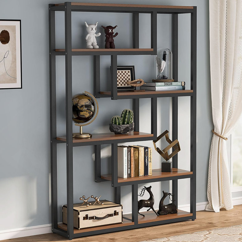 6-Tier Industrial Etagere Bookcase With Asymmetrical Open Shelves For Stylish And Functional Vertical Storage.