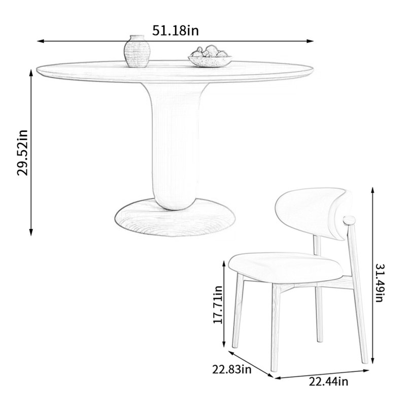 Ensemble repas rond, H 29,52 po x L 51,18 po x l 51,18 po