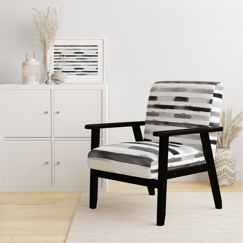 Chaise d'appoint moderne - Fauteuil gris et gris avec lignes Featherlight, Accoudoirs carrés noirs
