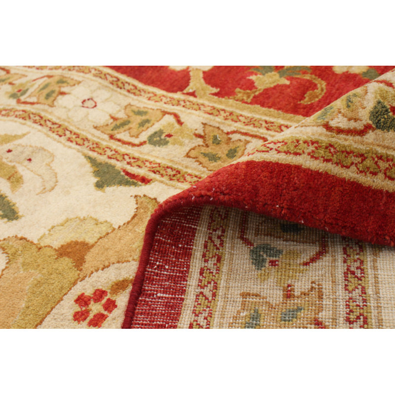 Tapis rouge en laine nouée à la main de conception unique 10 pi x 13 pi 9 po New Age