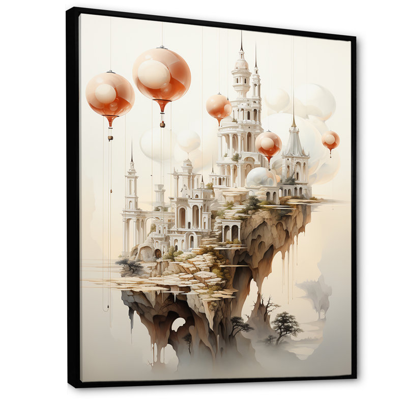 Maheer surréalisme, la ville flottante sur toile, Cadre flottant noir, H 20 po x l 12 po x P 1 po