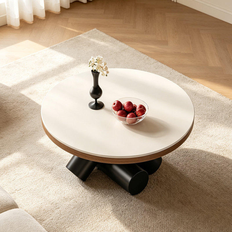 Creative Italian Minimal Luxury Coffee Table, 15.74" H x 27.55" W x 27.55" D, White, Black