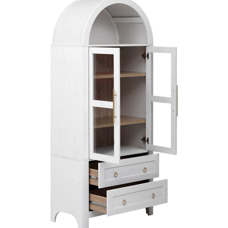 Elegant Arched Top Cabinet With 2 Doors, Drawers, And Soft-close Hinges For A Comfortable Practical Storage Space 71"h Kitchen Adjustable Shelves, Metal Round Pull Rings Easy Efficient Item Management