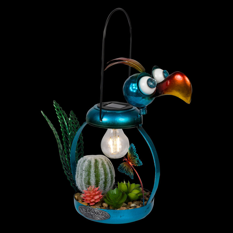 Flamant solaire en métal 16 "avec lumières DEL fermées H