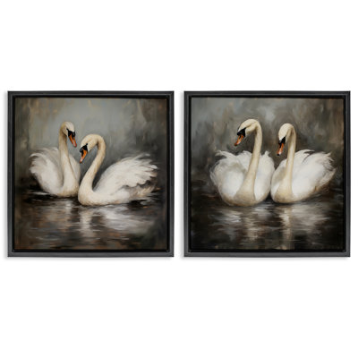 «Twin Swans with Reflections», ensemble de 2 toiles flottantes encadrées par Novae
