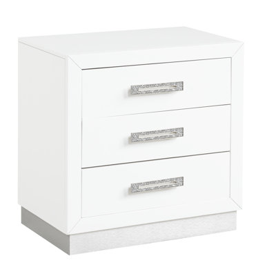 Table de chevet blanc laiteux 3 pour une apparence de chambre à coucher élégante et confortable