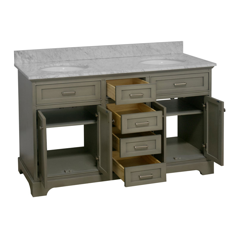 Ensemble de meuble-lavabo double 60 po Ronnie, Marbre de Carrare, Gris patiné