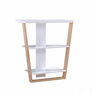 Contemporary Console Table, White & Light Brown with Three Open Shelves