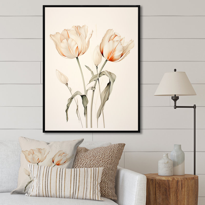 Minimalisme, tulipes blanches symphonie IV sur toile, Cadre flottant noir, H 32 po x l 24 po x P 1 po