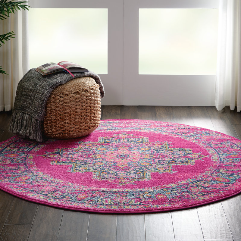 Tapis à motif oriental fuchsia rose Abbate, Rond 4 pi