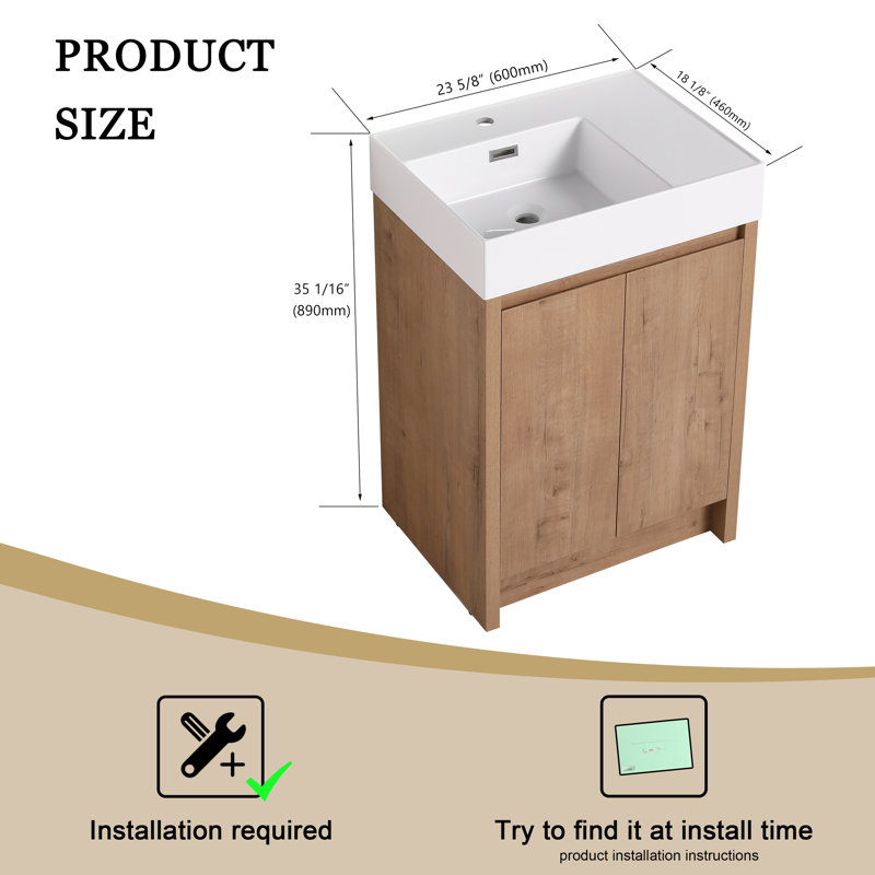 Meuble-lavabo sur pied simple 23,63 po Edinburg avec plateau en résine Edinburg