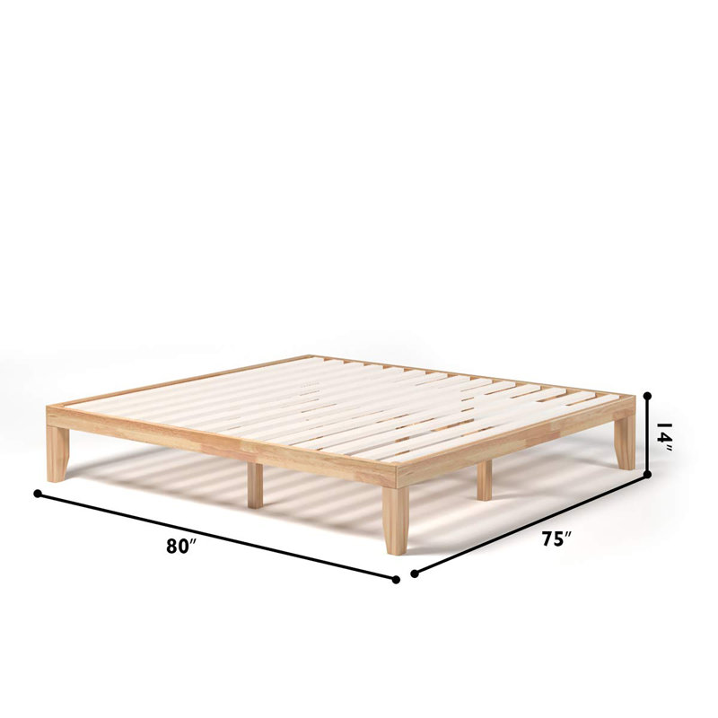 Base de lit plateforme en bois massif 14 pouces, Naturel, Très grand lit
