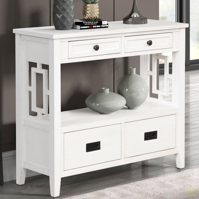 36'' Farmhouse Pine Wood Console Table Entry Sofa Table With 4 Drawers & 1 Storage Shelf For Entryway Living Room Bedroom Hallway Kitchen