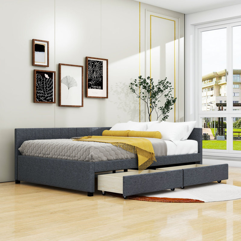 Tayson Full 2 Drawers Upholstered Daybed, Gray