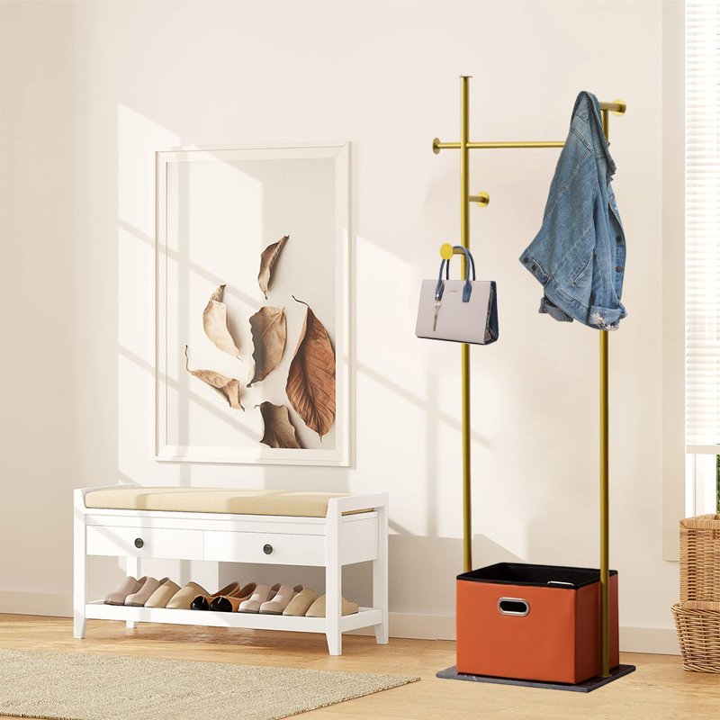 Porte-manteau autoportant avec panier, Doré