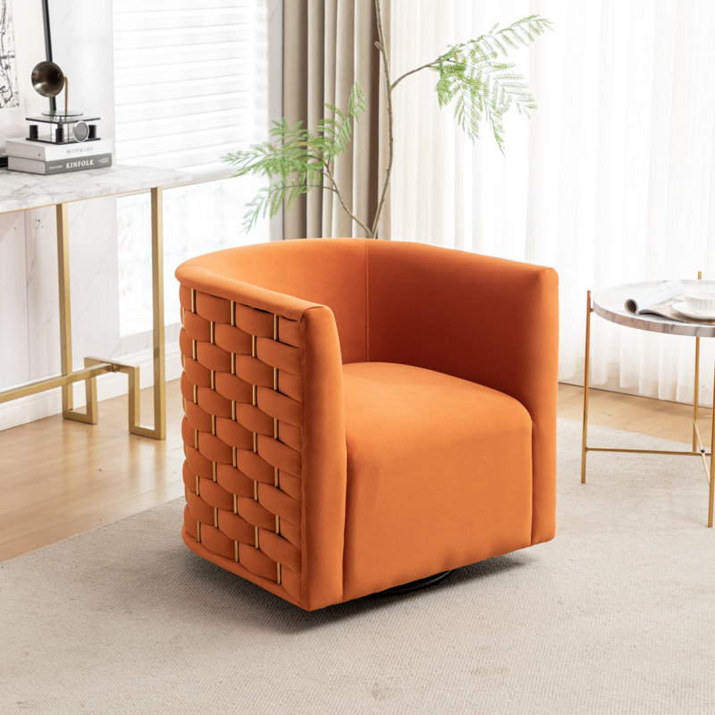 Fauteuil demi-tonneau Occie, Velours orange
