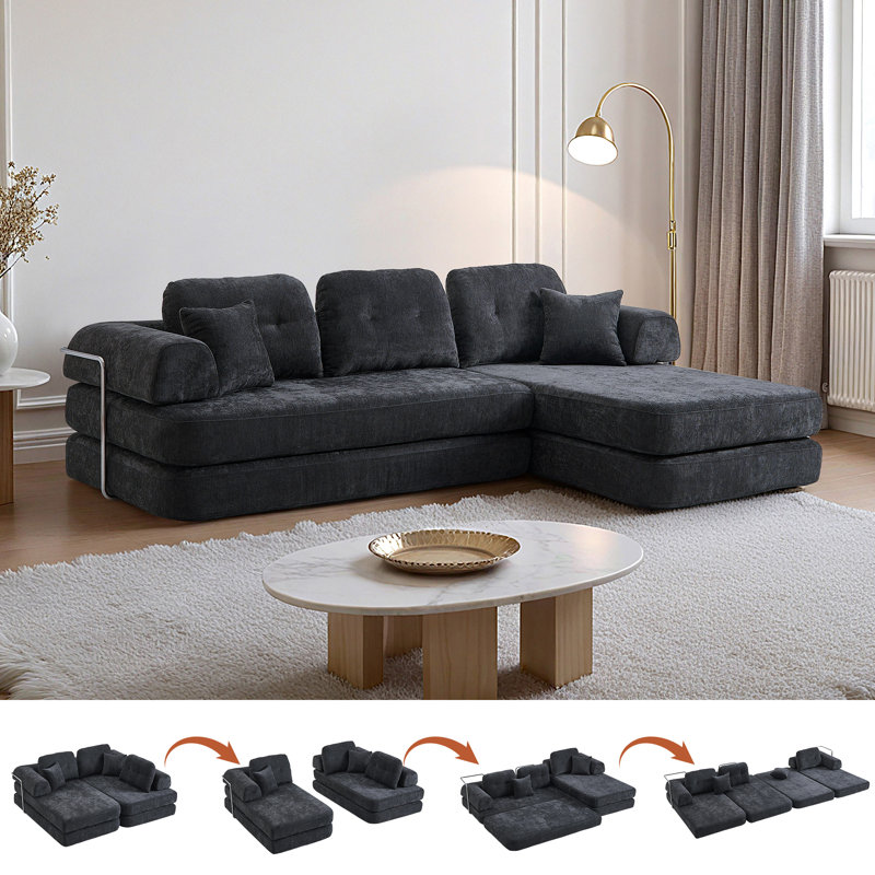 104" Boneless Sofa, Dark Gray Linen