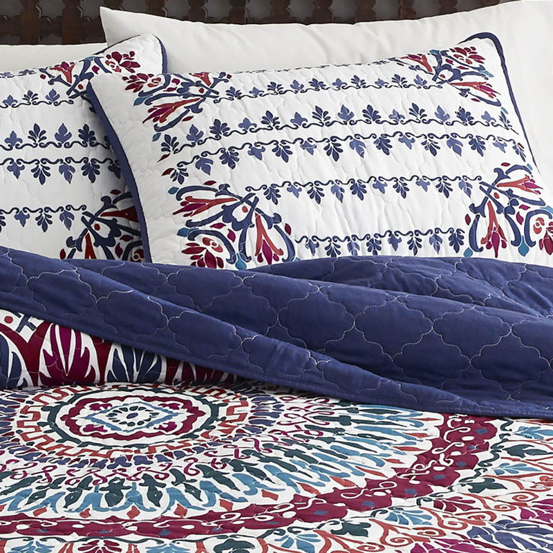 Blue/White/Purple Microfiber Reversible Comforter Set, Twin