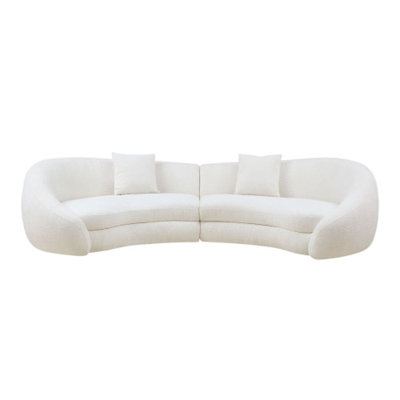 Modern Curved Polyester Sofa With Love Heart Backrest Contemporary Design For Living Room, Lounge, Apartment, Hotel Lobby – White 125.98”